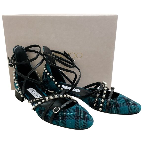 Jimmy Choo Peacock / Silver Tartan Celestia 25 Flats - Picture 6 of 9